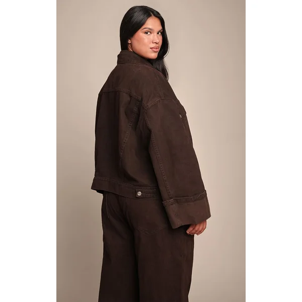 Chocolat Veste En Jean Grande Taille Délavage Brut Avec Revers Et Surpiqûres Contrastées