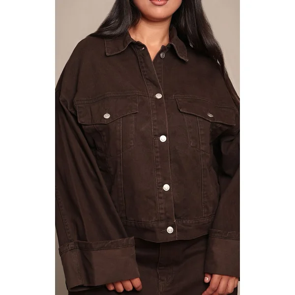 Chocolat Veste En Jean Grande Taille Délavage Brut Avec Revers Et Surpiqûres Contrastées