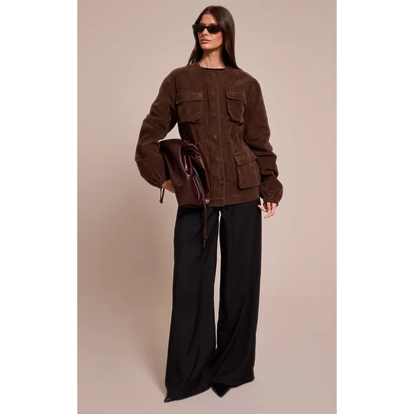 Chocolat Veste Structurée En Synthétique Avec Poches Détaillées Et Taille Ajustable