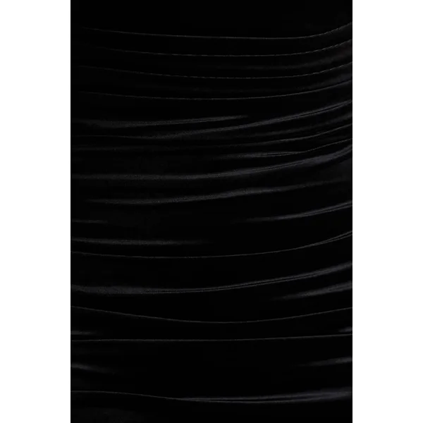 Chrissy | Robe mi-longue en velours noir à encolure carrée avec manches en tulle et détails froncés