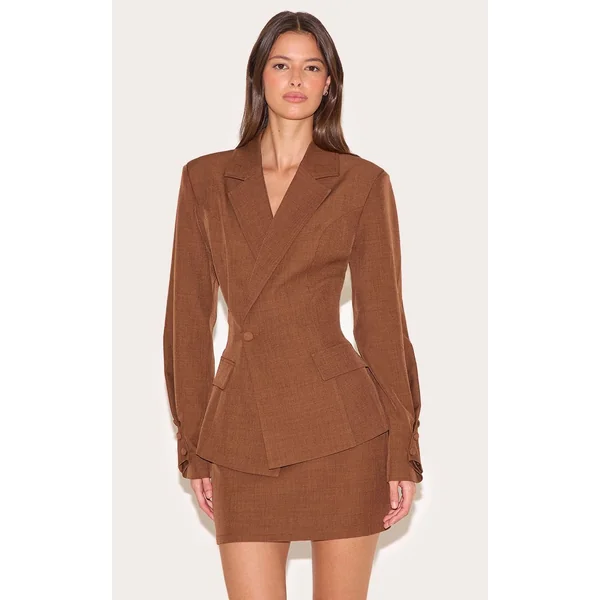 Châtaigne Jupe Courte Taille Mi-haute Tissée Ensemble Coordonné