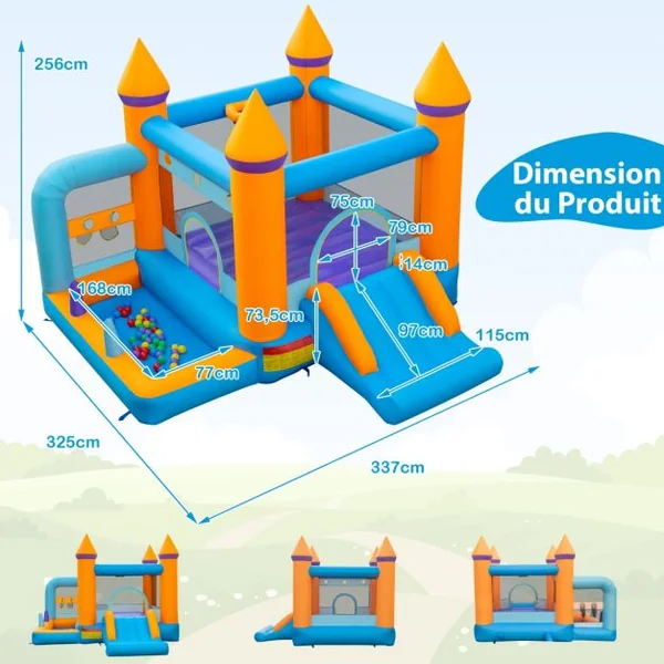 Château Gonflable 5 en 1 avec Ventilateur Toboggan Maison de Saut Gonflable avec Piscine à Balles Panier de Basketball 50 Balles Océaniques Charge 90kg