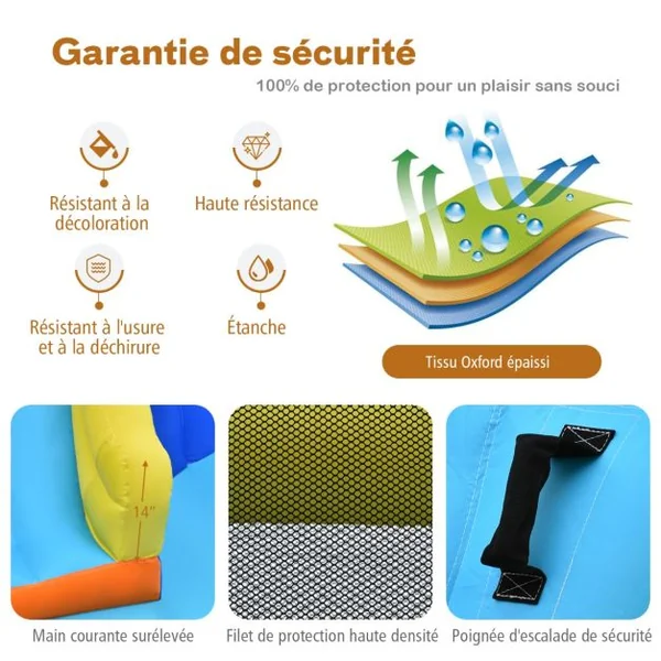 Château Gonflable 6 en 1 avec Escalade Toboggan à Jet d'Eau Grande Piscine Cadre de Football/Basket-ball avec Souffleur