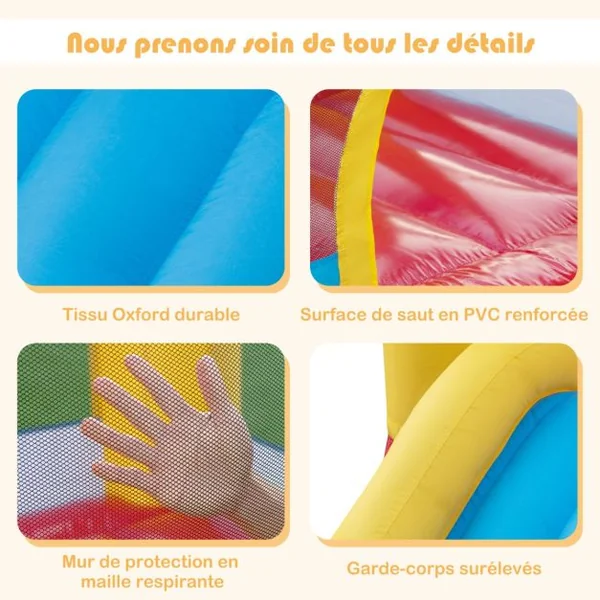 Château Gonflable 6 en 1 Enfants avec Souffleur 480W Maison de Saut Gonflable en Tissu Oxford avec Piscine à Balles Panier de Basket Toboggan 50 Balles pour Jardin 3 Ans+