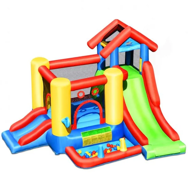 Château Gonflable 7 en 1 pour Enfant 3-10 Ans Toboggans Capacité 135kg en Tissu Oxford 356x289x233cm Multicolore