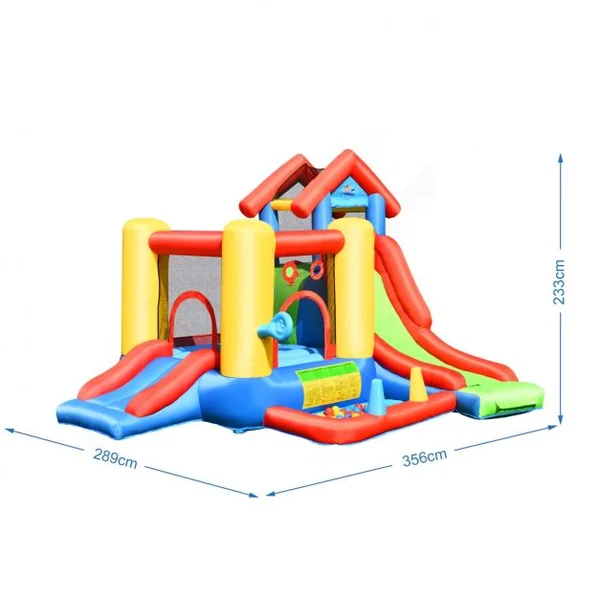 Château Gonflable 7 en 1 pour Enfant 3-10 Ans Toboggans Capacité 135kg en Tissu Oxford 356x289x233cm Multicolore