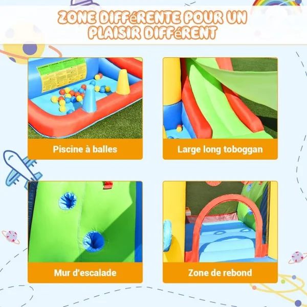 Château Gonflable 7 en 1 pour Enfant 3-10 Ans Toboggans Capacité 135kg en Tissu Oxford 356x289x233cm Multicolore