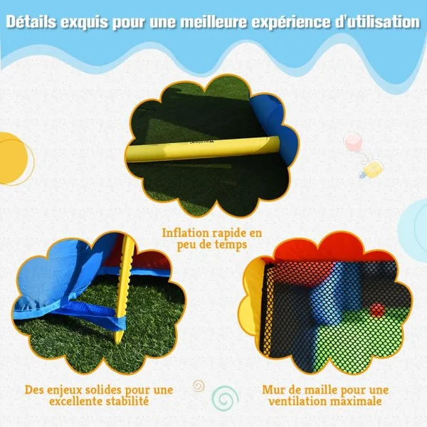 Château Gonflable 7 en 1 pour Enfant 3-10 Ans Toboggans Capacité 135kg en Tissu Oxford 356x289x233cm Multicolore