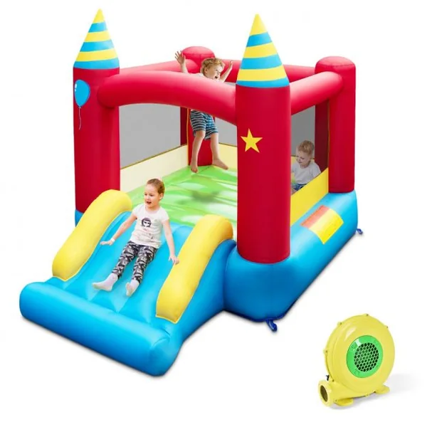 Château Gonflable avec Gonfleur 480 W Aire de Jeux Toboggan Tissu Oxford pour 3 Enfants 260 x 190 x 205 cm Sac de Transport