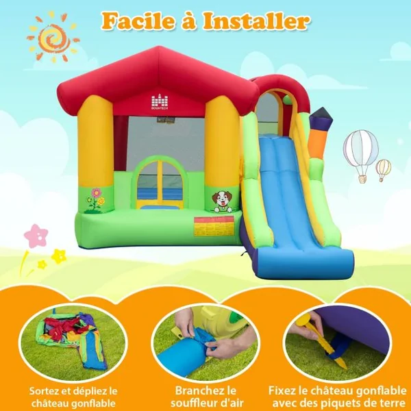 Château Gonflable avec Souffleur 680W Maison de Saut Long Toboggan Panier de Basket 50 Balles Océanique Intérieur Extérieur