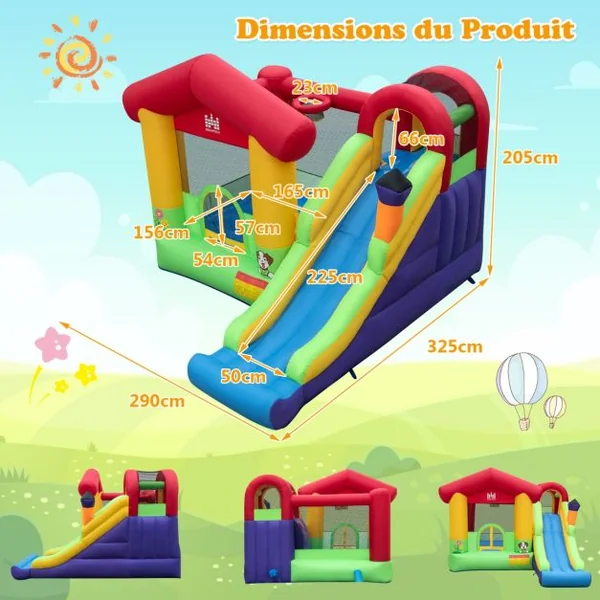 Château Gonflable avec Souffleur 680W Maison de Saut Long Toboggan Panier de Basket 50 Balles Océanique Intérieur Extérieur