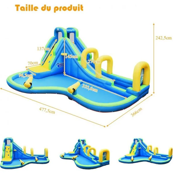 Château Gonflable avec Toboggan Aquatique Pistolet de l'eau Fait en Polyester-Convient pour 4 Enfants de 4 à 12 Ans-Charge Max 120 kg