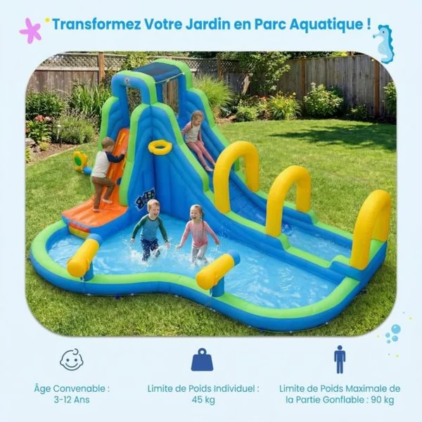 Château Gonflable avec Toboggan Aquatique-Pistolet de l'Eau-Fait Max.120 kg (Souffleur non inclus)