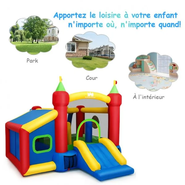 Château Gonflable avec Toboggan pour Enfant de 3 à 10 Ans Filet Protecteur en Tissu Oxford, 380x305x215cm, Multicolore