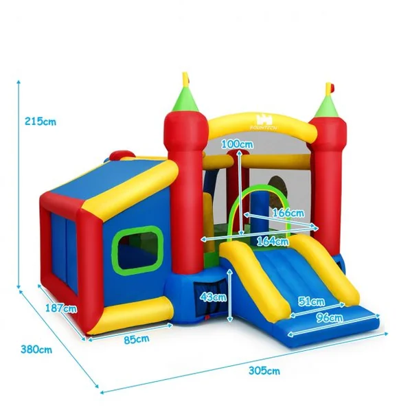 Château Gonflable avec Toboggan pour Enfant de 3 à 10 Ans Filet Protecteur en Tissu Oxford, 380x305x215cm, Multicolore