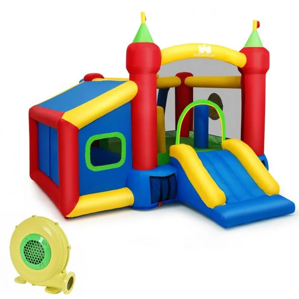 Château Gonflable avec Toboggan pour Enfant de 3 à 10 Ans Filet Protecteur en Tissu Oxford, 380x305x215cm, Multicolore