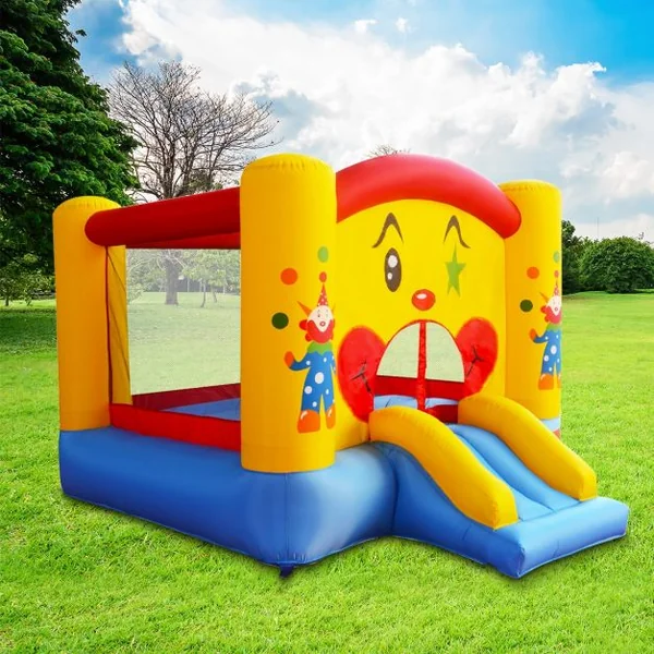 Château Gonflable avec Toboggan pour Enfant Motif Clown Filet Protecteur en Tissu Oxford 300x225x175cm Multicolore