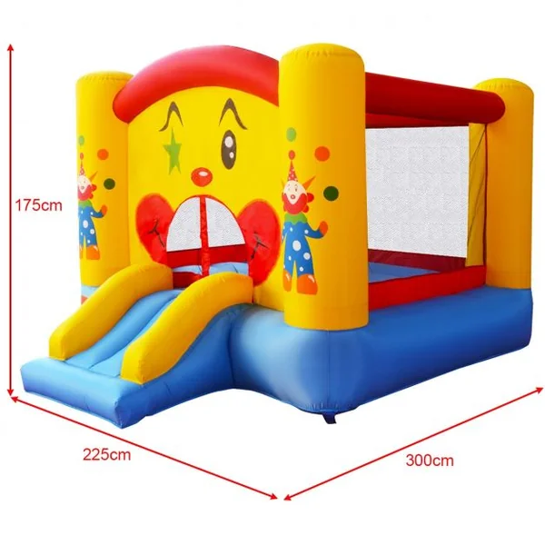 Château Gonflable avec Toboggan pour Enfant Motif Clown Filet Protecteur en Tissu Oxford 300x225x175cm Multicolore