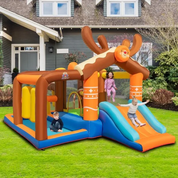 Château Gonflable avec Toboggan pour Enfants 3-12 Ans Aire de Jeux 2 Panier de Basket-Ball pour Cour Pelouse Charge 120KG(sans Souffleur)