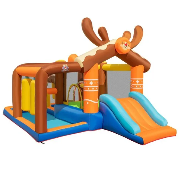 Château Gonflable avec Toboggan pour Enfants 3-12 Ans Aire de Jeux 2 Panier de Basket-Ball pour Cour Pelouse Charge 120KG(sans Souffleur)