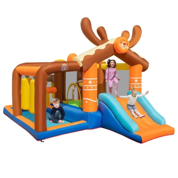 Château Gonflable avec Toboggan pour Enfants 3-12 Ans Aire de Jeux 2 Panier de Basket-Ball pour Cour Pelouse Charge 120KG(sans Souffleur)