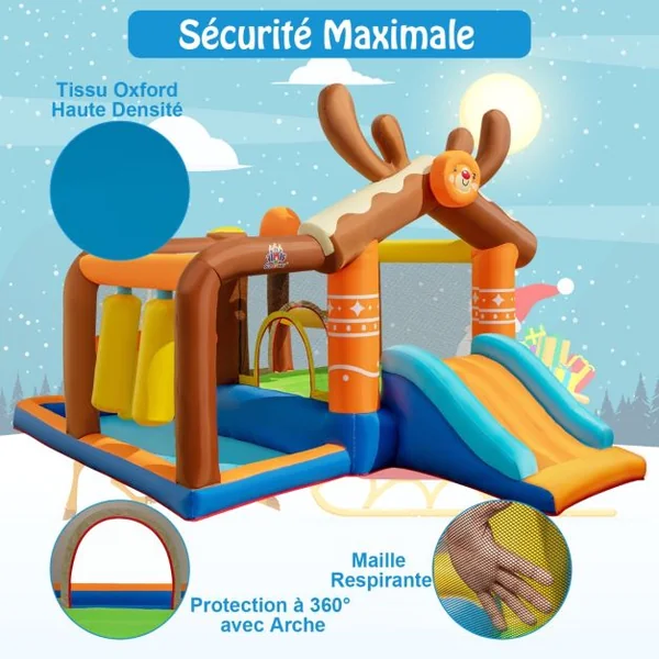 Château Gonflable avec Toboggan pour Enfants 3-12 Ans Aire de Jeux 2 Panier de Basket-Ball pour Cour Pelouse Charge 120KG(sans Souffleur)