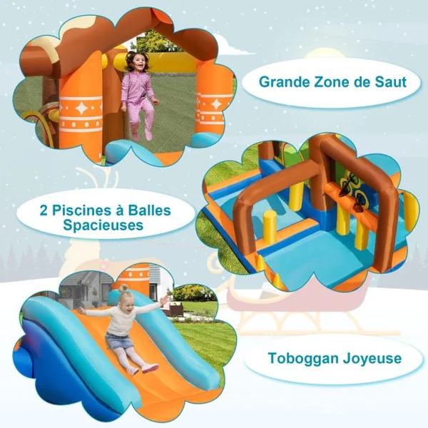 Château Gonflable avec Toboggan pour Enfants 3-12 Ans Aire de Jeux 2 Panier de Basket-Ball pour Cour Pelouse Charge 120KG(sans Souffleur)