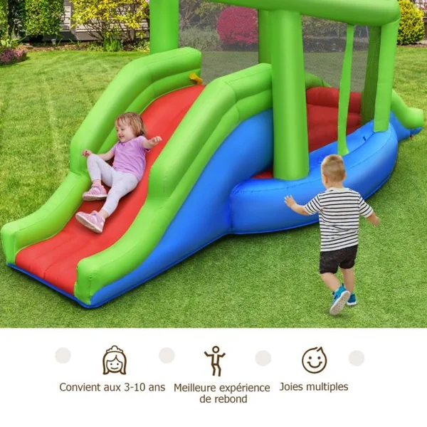 Château Gonflable en Forme de Escargot avec 2 Toboggans Maison de Rebond Gonflable avec Mur d'Escalade Panier de Basket Ventilateur non inclus