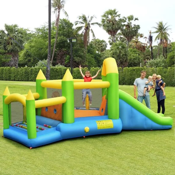 Château Gonflable en Forme de Pentagone avec Toboggan Maison de Rebond Gonflable avec Piscine à Balles Panier de Basket Ventilateur non inclus