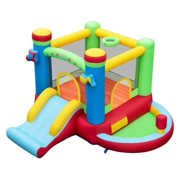 Château Gonflable Musical pour Enfants avec Toboggan Aire de Saut Panier de Basket Piscine à Balles et Boxe Bouncer Gonflable