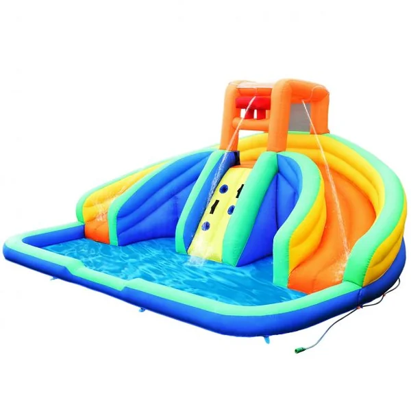 Château Gonflable pour 3 Enfants avec 2 Toboggan Mur d’Escalade Charge 80KG Souffleur Non-Inclus