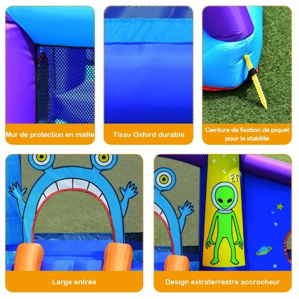 Château Gonflable pour 3 Enfants Motif Extraterrestre Charge Max 120KG Souffleur Non-inclus