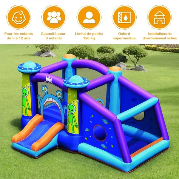 Château Gonflable pour 3 Enfants Motif Extraterrestre Charge Max 120KG Souffleur Non-inclus