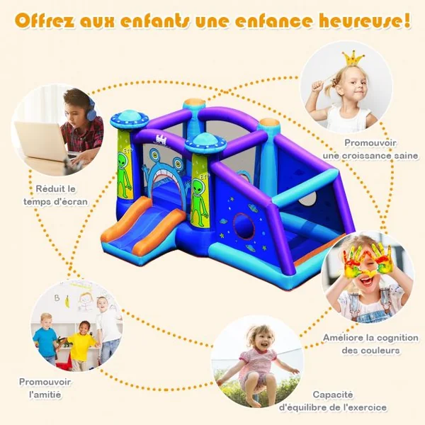 Château Gonflable pour 3 Enfants Motif Extraterrestre Charge Max 120KG Souffleur Non-inclus