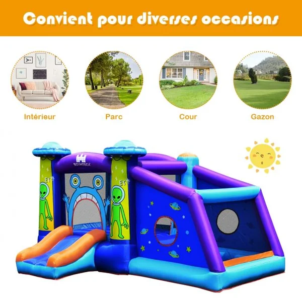 Château Gonflable pour 3 Enfants Motif Extraterrestre Charge Max 120KG Souffleur Non-inclus