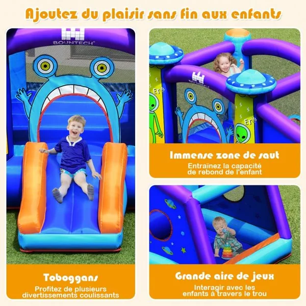 Château Gonflable pour 3 Enfants Motif Extraterrestre Charge Max 120KG Souffleur Non-inclus