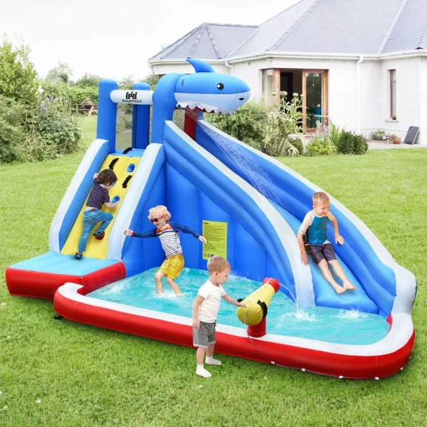 Château Gonflable pour 4 Enfants 4-12 Ans Piscine Mur d’Ecalade Tuyau Charge Max 120 KG (Souffleur non inclus)