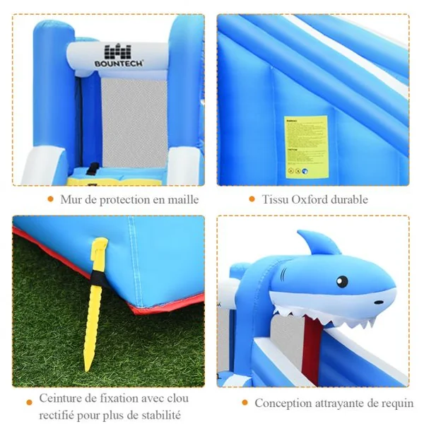 Château Gonflable pour 4 Enfants 4-12 Ans Piscine Mur d’Ecalade Tuyau Charge Max 120 KG (Souffleur non inclus)