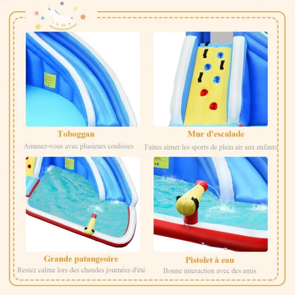 Château Gonflable pour 4 Enfants 4-12 Ans Piscine Mur d’Ecalade Tuyau Charge Max 120 KG (Souffleur non inclus)