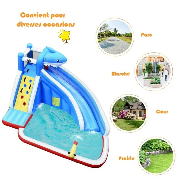 Château Gonflable pour 4 Enfants 4-12 Ans Piscine Mur d’Ecalade Tuyau Charge Max 120 KG (Souffleur non inclus)