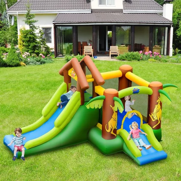 Château Gonflable pour Enfant 3-10 Ans avec Double Toboggan Capacité135kg en Tissu Oxford 388x343x228,5cm Multicolore