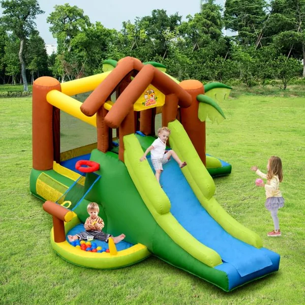 Château Gonflable pour Enfant 3-10 Ans avec Double Toboggan Capacité135kg en Tissu Oxford 388x343x228,5cm Multicolore