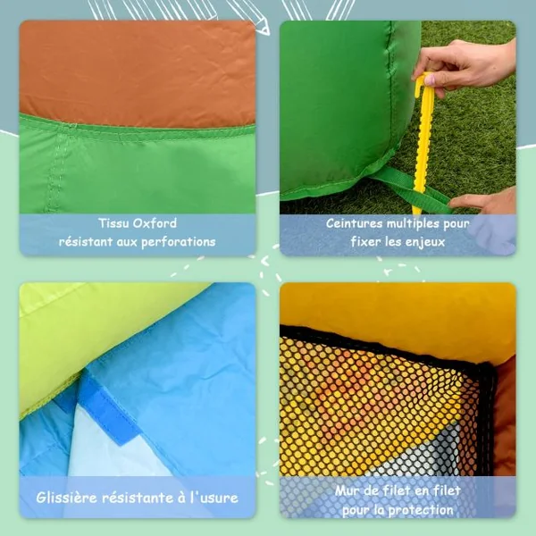 Château Gonflable pour Enfant 3-10 Ans avec Double Toboggan Capacité135kg en Tissu Oxford 388x343x228,5cm Multicolore