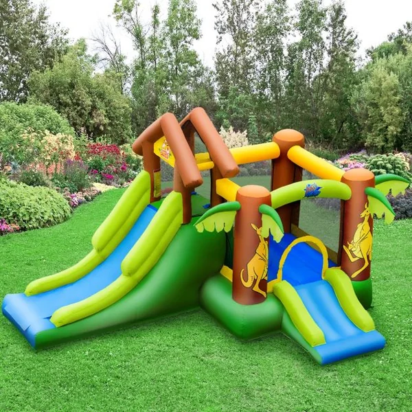 Château Gonflable pour Enfant 3-10 Ans avec Double Toboggan Capacité135kg en Tissu Oxford 388x343x228,5cm Multicolore