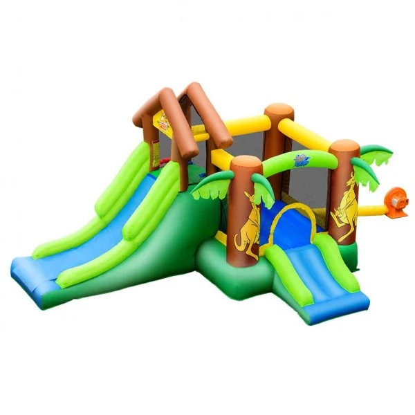 Château Gonflable pour Enfant 3-10 Ans avec Double Toboggan Capacité135kg en Tissu Oxford 388x343x228,5cm Multicolore