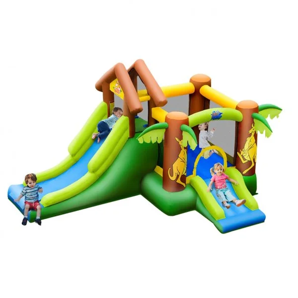 Château Gonflable pour Enfant 3-10 Ans avec Double Toboggan Capacité135kg en Tissu Oxford 388x343x228,5cm Multicolore