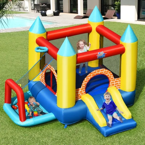 Château Gonflable pour Enfant 3-10 Ans avec Toboggan Ballons Capacité135kg en Tissu Oxford 300x280x210cm Multicolore