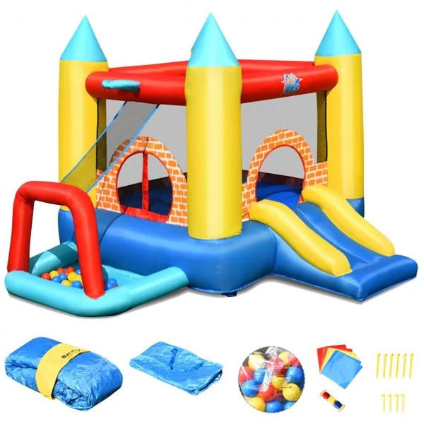 Château Gonflable pour Enfant 3-10 Ans avec Toboggan Ballons Capacité135kg en Tissu Oxford 300x280x210cm Multicolore