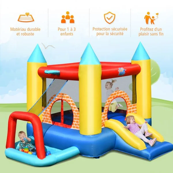 Château Gonflable pour Enfant 3-10 Ans avec Toboggan Ballons Capacité135kg en Tissu Oxford 300x280x210cm Multicolore