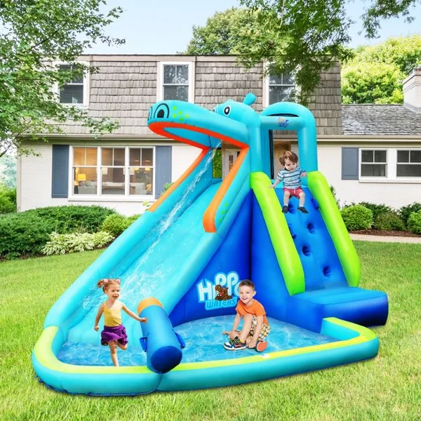 Château Gonflable pour Enfant 3-10 Ans avec Toboggan Capacité 90 Kg Sans Souffleur en Tissu Oxford 350x300x225cm Bleu